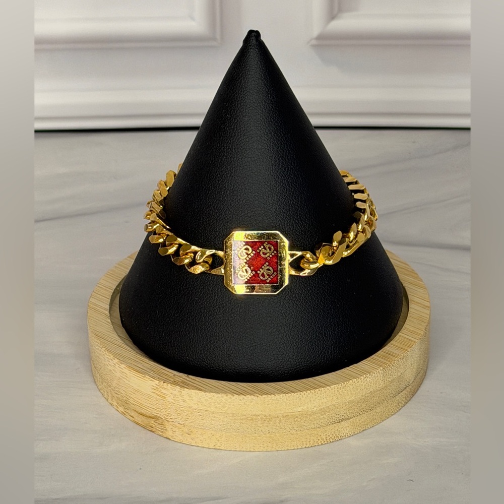 Valentino Garavani Gold Chain Bracelet | Red Enamel Detail | 6.5” | Dust Bag - Picture 4 of 6